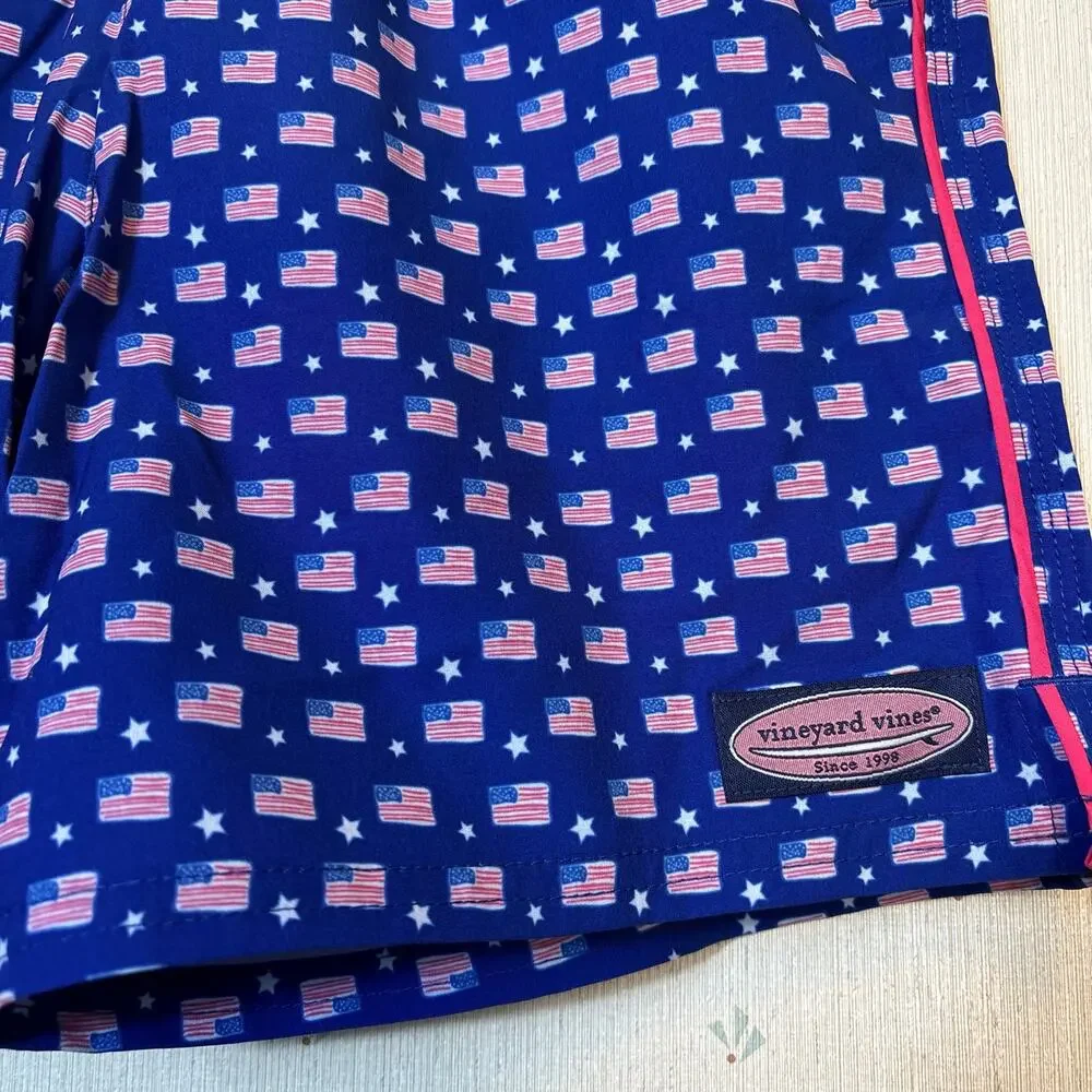 Vineyard Vines Boys Printed Chappy Trunks Medium Flag Captains Patriotic NWT